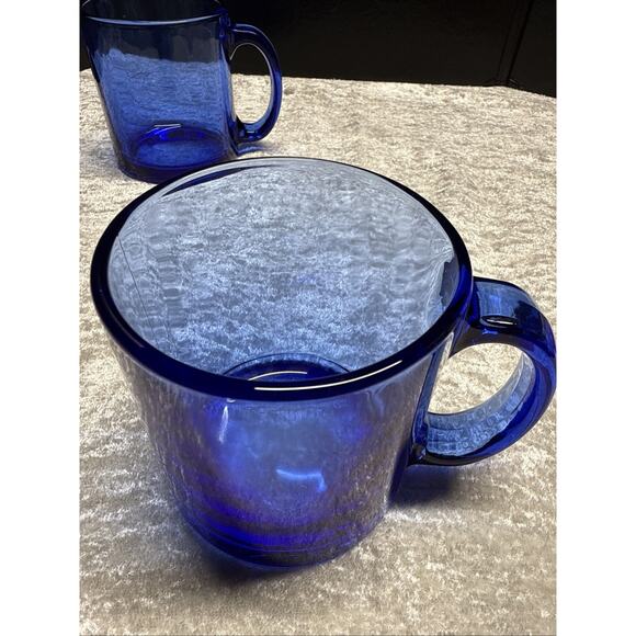 Vintage Cobalt Blue Heavy Glass Mug Coffee Teacup Made in USA set of 2 - Picture 8 of 10